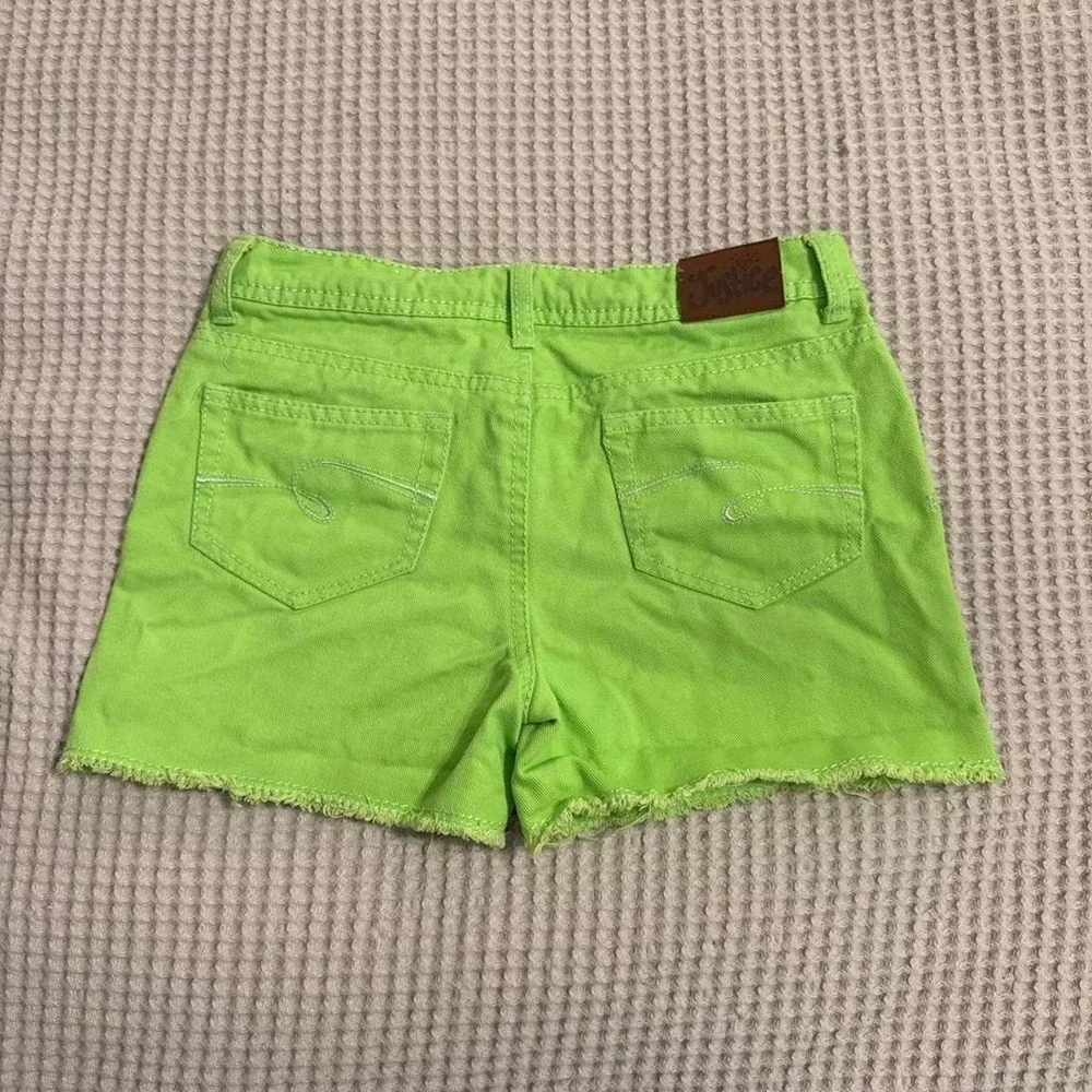 Justice Neon Lime Green Raw Hem Denim Shorts Girls 12R Low Rise